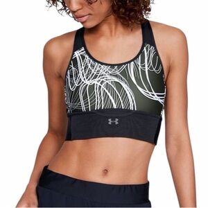 Under Armour Mid Crossback Printed Sports Bra L Black Padded Wide Band Support